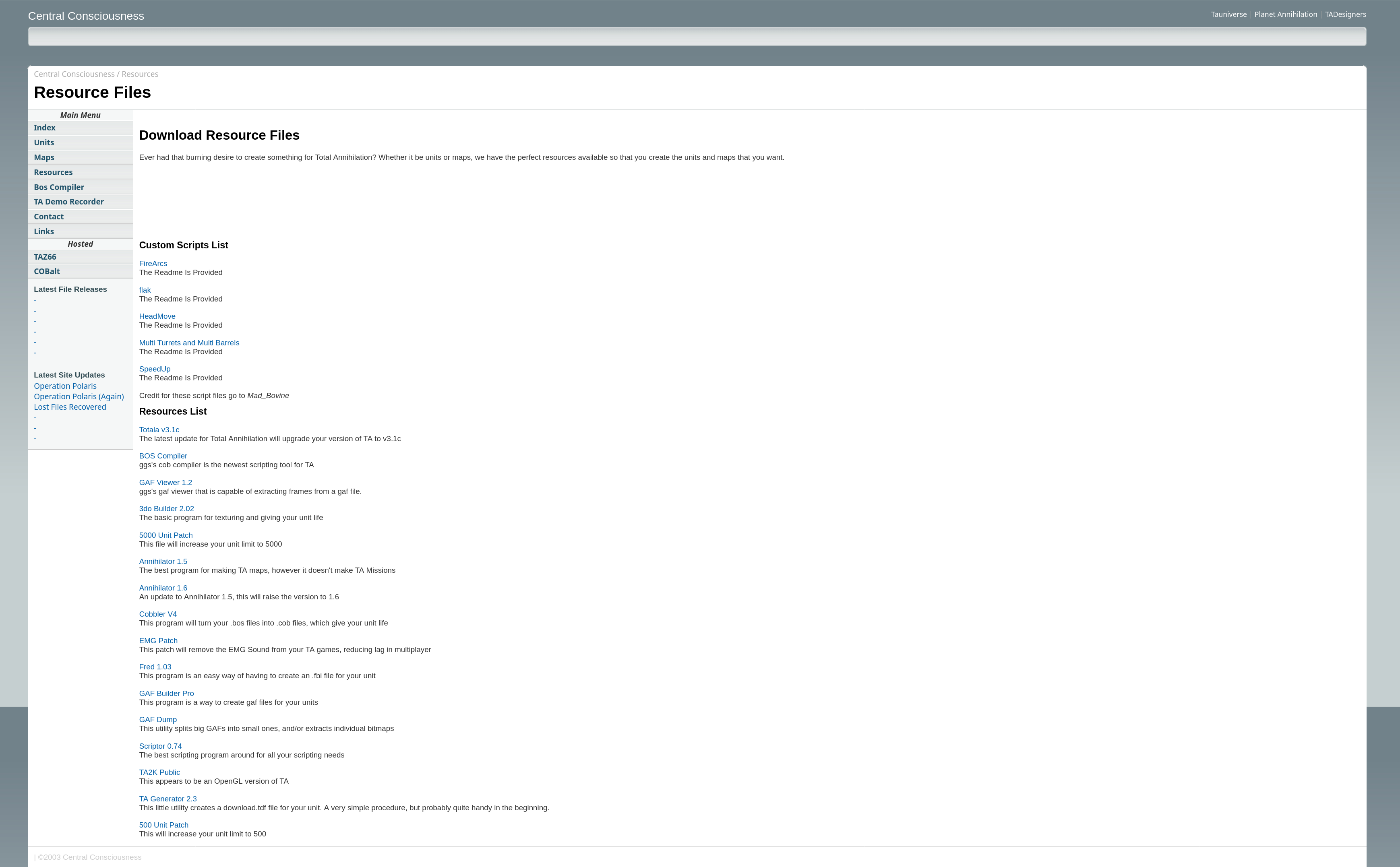 The original Central Consciousness downloads page